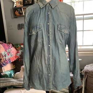 Denim Pearl Snap Long Sleeved Shirt